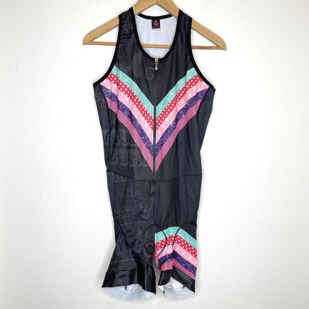 Betty Designs Tri Suit Womens XL Black Pink Stripe Sleeveless Triathlon